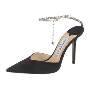 Jimmy Choo Black Suede Heels with crystal Ankle Strap
